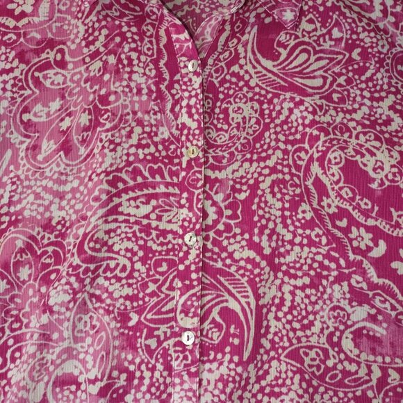 Susan Graver Women's XS Vibrant Pink & White Flowy Paisley Button Down T-Shirt - Picture 8 of 10